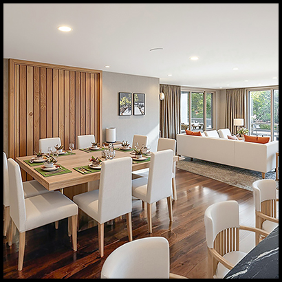 Dining room interior rendering for the four-bedroom house design