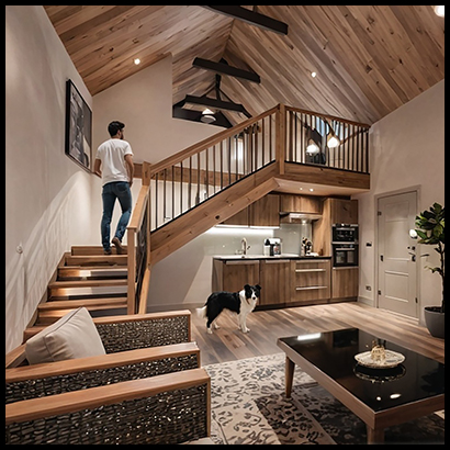 Interior rendering of the garage-loft accommodation